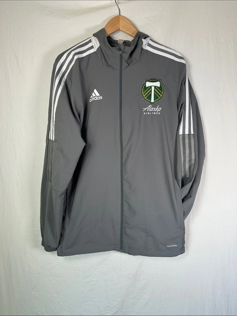 adidas Gray Portland Timbers Training Jacket with White Stripes